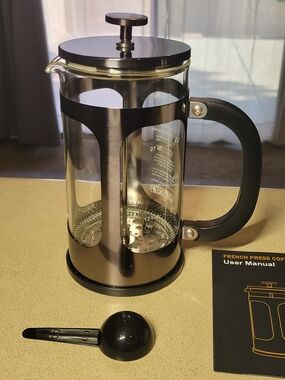 Veken 34 Oz  Stainless Steel and Glass French Press Coffee Maker - Pewter